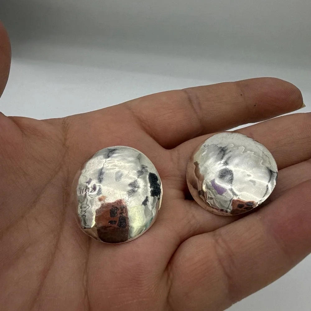 Vtg Navajo Sterling Silver Concho Earrings Modernist Hammered